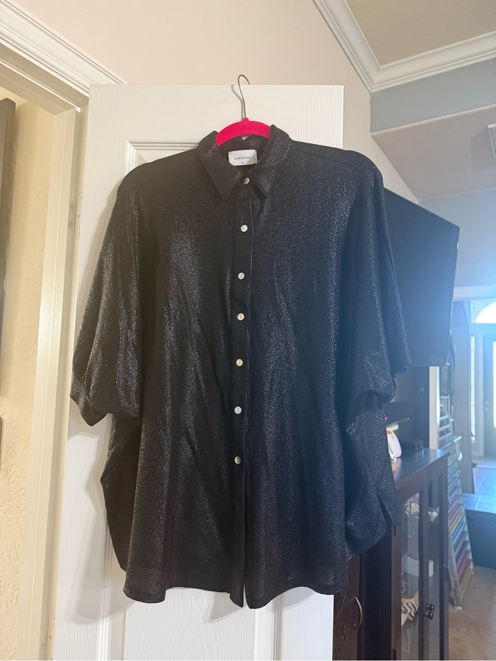 Adrienne Black Shimmer Button-Up Blouse